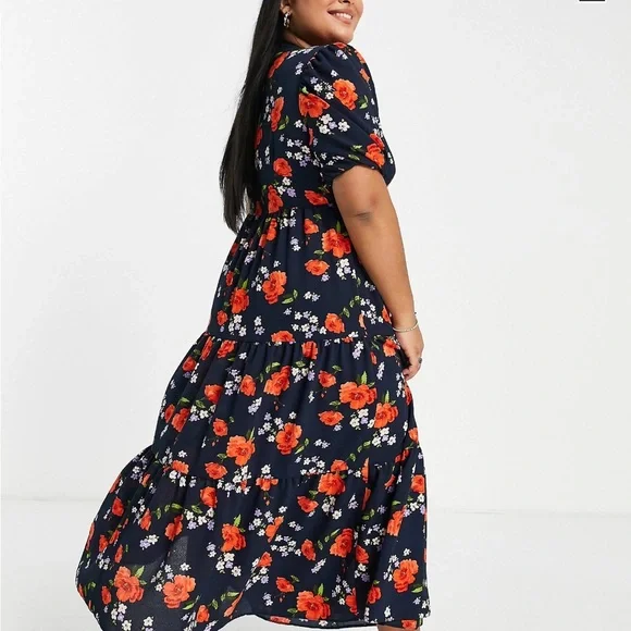 Wrap front tiered smock midi dress - Picture 3 of 4